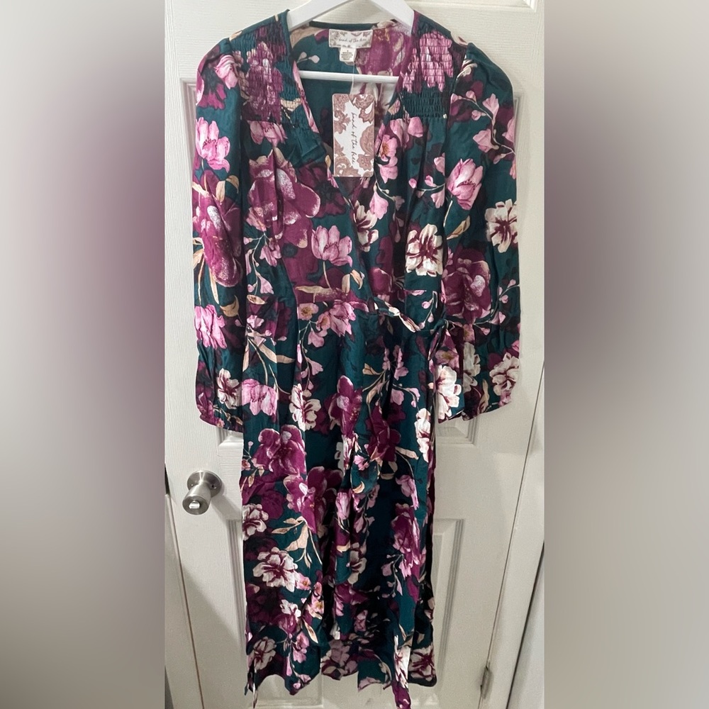 Band Of the Free NWT Floral Wrap Maxi Boho Ruffle Dress Size S